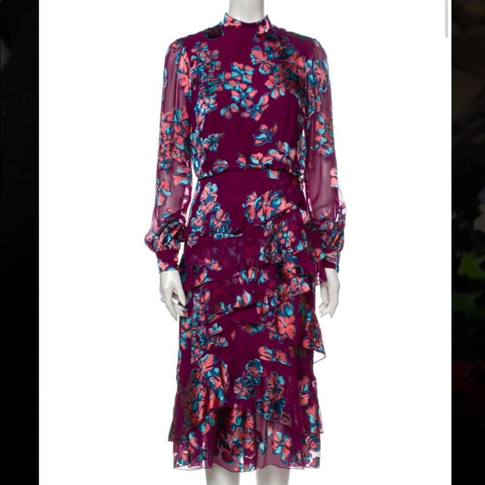 Saloni Floral Print MIDI Length Dress